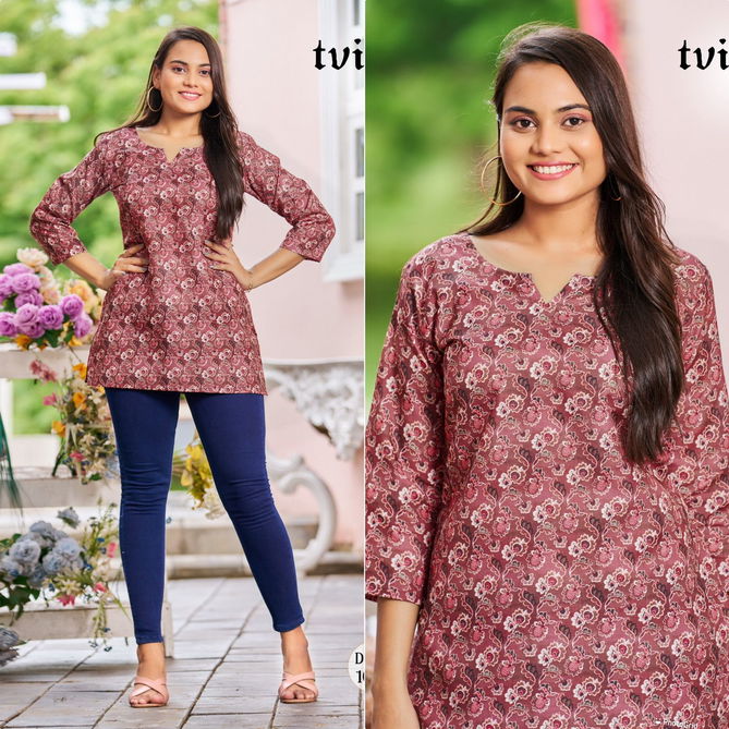 Blush Cotton Printed Regular And Officewear Tops Catalogue